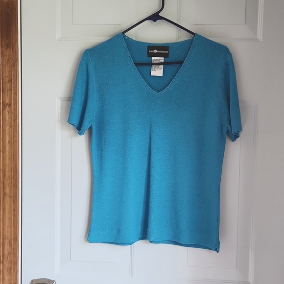 Sag Harbor Tops - Sag Harbor Women's Med Turquoise Dainty "V" Neckline, Short Sleeve